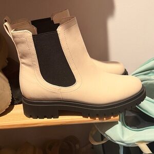 H&M Cream Ankle Boots with Black Accents